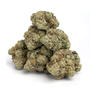 Dried Sour Lemon Mac flowers, displaying the strain's dense and crystal-covered buds.